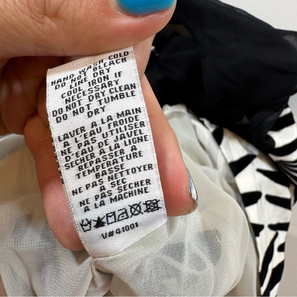 Diane von Furstenberg DVF Habotai Silk Dress Size 6 Palm Print Black White Sheer - Picture 12 of 13